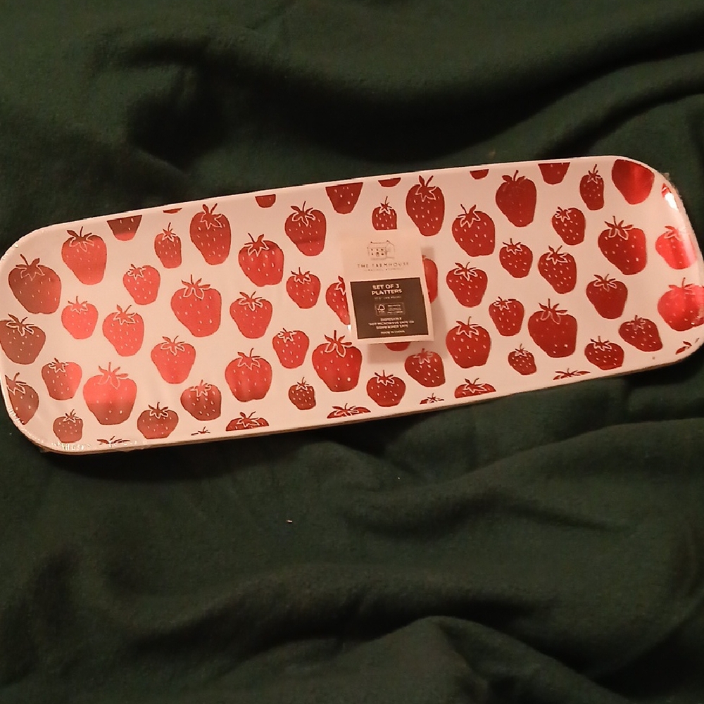Strawberry Patterned Rectangular Serving Platter